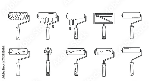 Collection of ten different paint roller styles for home improvement and renovation projects vector