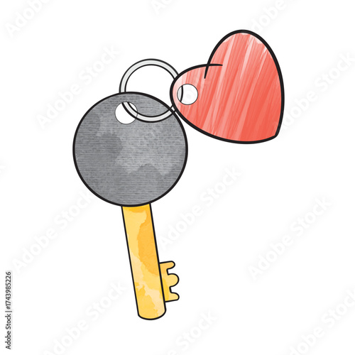 Illustration of a romantic key and heart