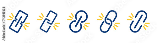 Vector Link and Chain Icon Set – Network Connection, Security, Communication, and Web Symbols with Buttons, Attachments, and Cooperation Elements