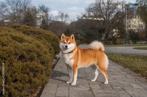 Cute red and white Shiba In...