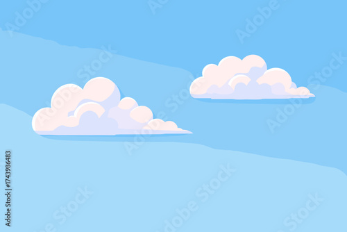 Fluffy clouds float serenely across a bright blue sky, perfect for children's books and cheerful designs