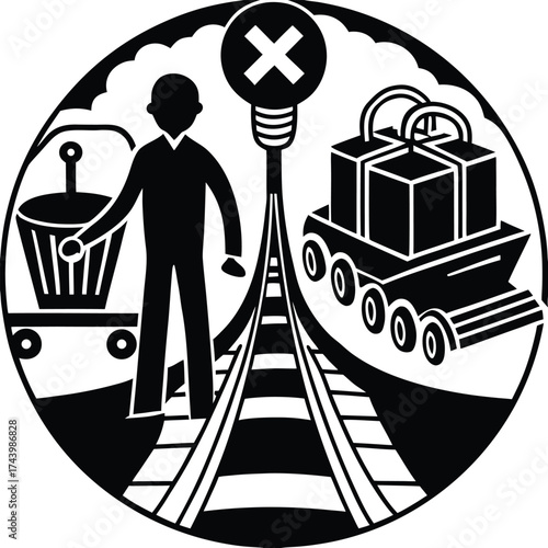 ethical decision concept icons  trolley  person on.eps