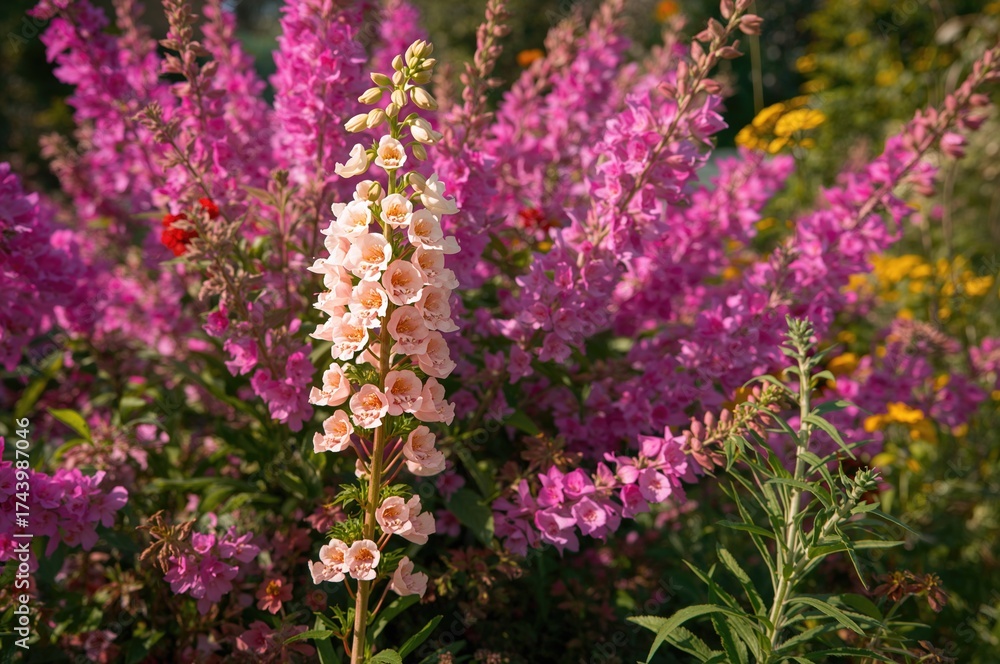 Obraz premium Pink Angelonia and Summer Snapdragon Floral Pattern and Background