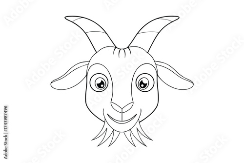 A cartoon goat with large eyes horns chewing grass animal mammal