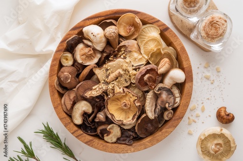 Assorted dried mushrooms in...