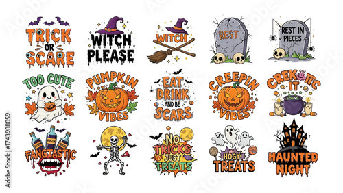 Halloween Icons Collection: A delightful arrangement of Halloween icons in various styles, from spooky to cute, capturing the essence of the holiday with fun and thematic imagery.