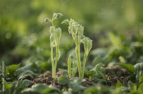 Young pea shoots emerging f...