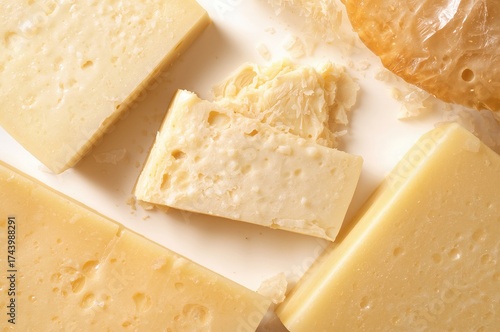 Fresh cheese pieces cut and...