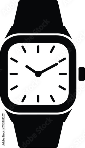 Minimalist black outline of a square watch face on a white background