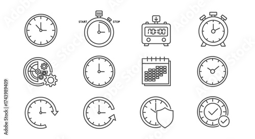 Collection of clock and time icons hand drawn style for visualizing scheduling and deadlines vector