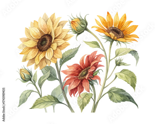 Sunflower Watercolor Clipart Set for Summer Prints 