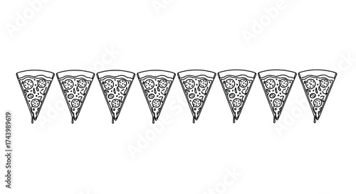 A line of hand drawn pizza slice garland bunting festive food decoration isolated white vector
