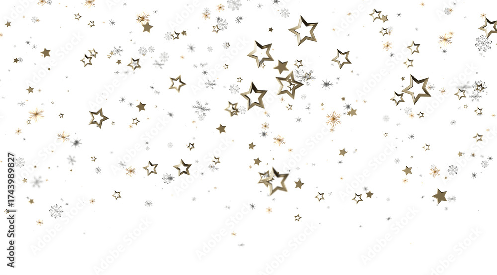 Obraz premium Beautiful gold and silver stars falling on white. Perfect for holidays, celebrations, and magical designs.