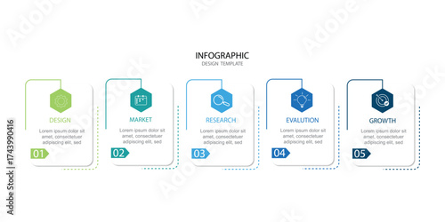 5 step process or option infographic template vector element with icons suitable for web presentation and business information	