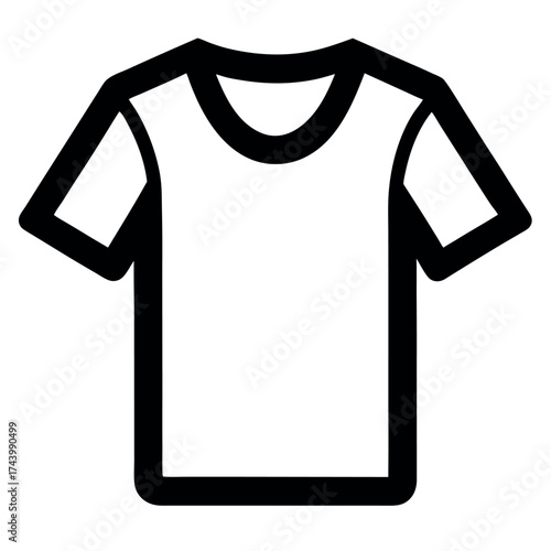 Simple Black and White TShirt Icon with Thick Outline and Short Sleeves