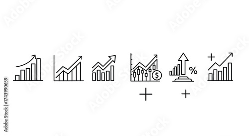 Hand drawn growth chart icons set financial data business progress analysis vector