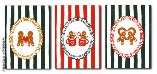VINTAGE CHRISTMAS POSTER SET – GINGERBREAD COUPLE HOLIDAY PRINTS, COZY FESTIVE DECOR