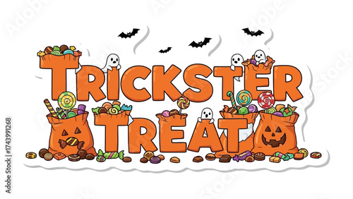 Trickster Treat Festivity: Whimsical candies and cheerful ghosts bring a touch of joy, making for a heartwarming Halloween celebration. 