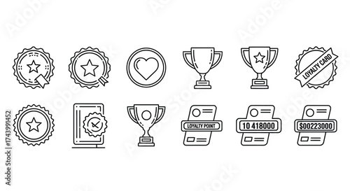 Collection of award badges trophies and stamp icons representing achievement and quality vector