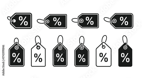Collection of sale tags featuring percentage symbols for discount promotions and retail offers vector