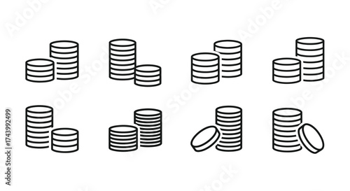 Stacks of coins representing finance growth wealth savings and investment concepts in icons vector