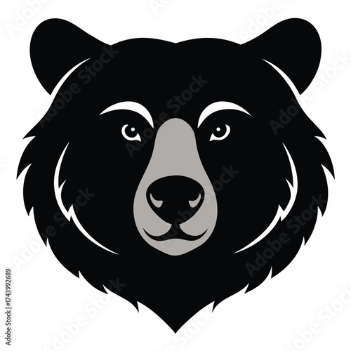 Silhouette of a powerful grizzly bear head in a bold graphic style isolated on white background