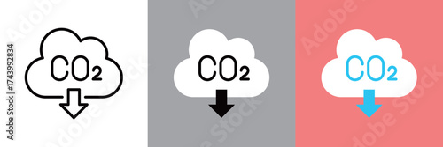 CO2削減のカラーとモノクロアイコンセット