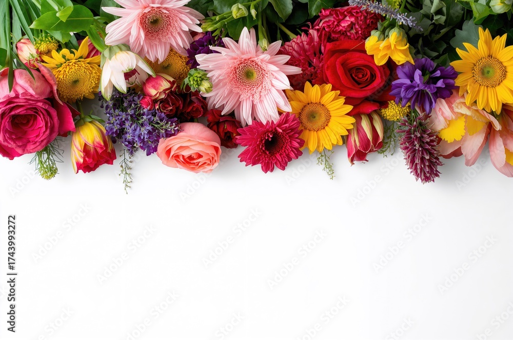 Fototapeta premium Assortment of vibrant blossoms on a clean white backdrop
