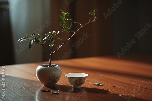 Potted tea shrub alongside ...