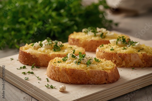 Toasted bread pieces topped...