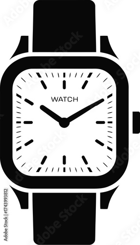 Modern Smartwatch Silhouette Icon with Square Face