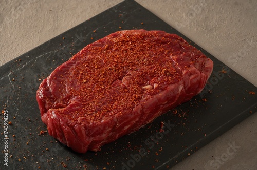 Ribeye steak seasoned with ...