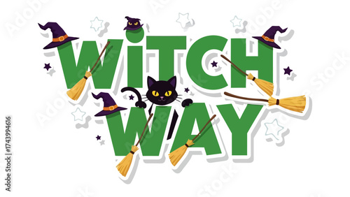 Enchanting Halloween Graphic: A spooky and spellbinding illustration perfect for the most festive season, adorned with a captivating collection of witch-themed elements. 