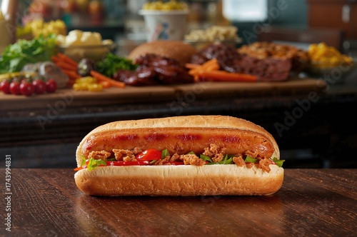 Grilled sausage sandwich wi...