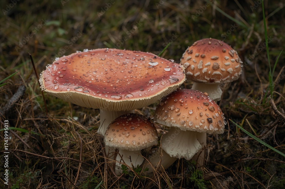 Fototapeta premium Gorgeous Fungi Flourishing During the Wet Season, Perfect for Calm Backgrounds or Text Overlays