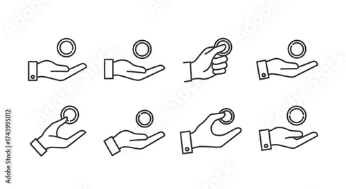 Set of hand icons showing coin exchange and receiving money icons for finance and business vector