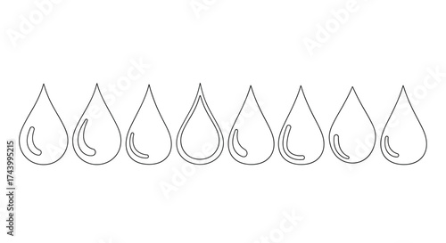 Seven stylized water droplets outline with subtle variations in texture and shape vector