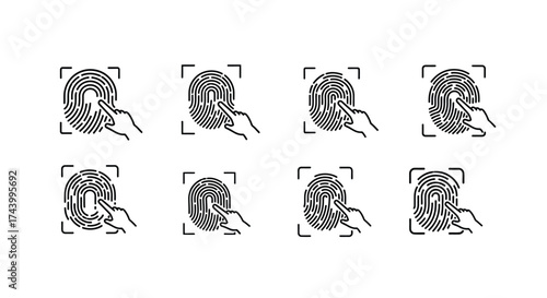Biometric fingerprint scan icons set technology security identity verification digital access concept vector