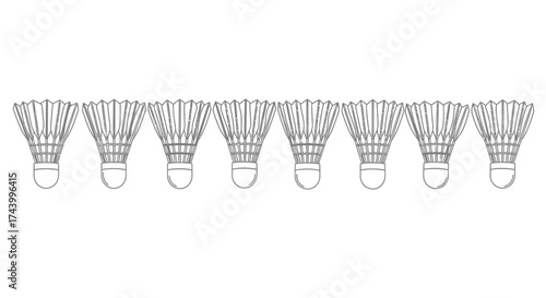 Eight badminton shuttlecocks lined up seamlessly for sport and game related designs vector