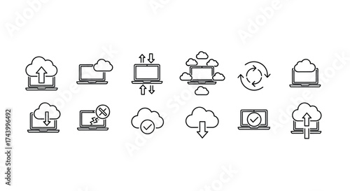 Cloud computing icons set for data storage and network connectivity concepts vector