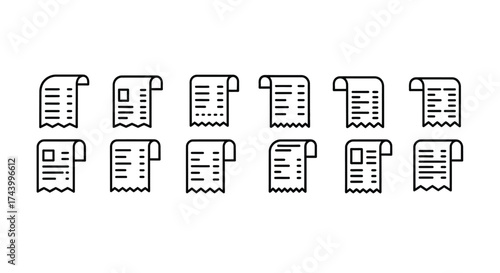 Collection of hand drawn receipt icons for financial and business concepts vector