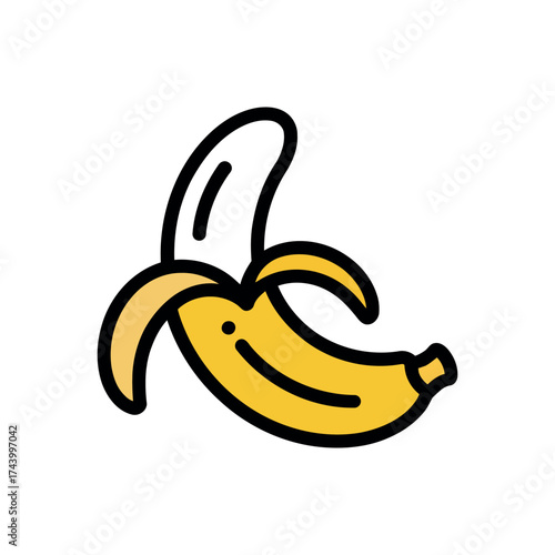 Hand-drawn style yellow banana fruit icon food sweet tropical healthy snack vector