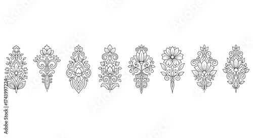 Ornate floral medallions and decorative elements collection intricate line art designs vector