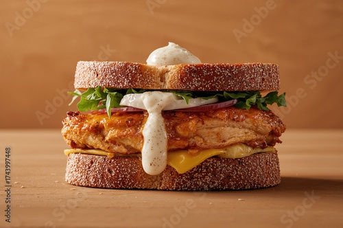 Hot chicken burger topped w...