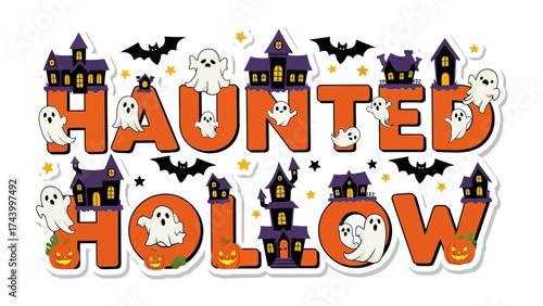 Haunted Hollow Sign: A whimsical and festive sign declares Haunted Hollow, adorned with playful Halloween elements, evoking a spirit of fun, fright, and seasonal delight.