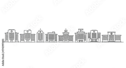 Stylized architectural skyline silhouette with linear detail representing city buildings vector