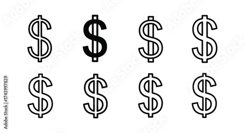 Set of dollar symbols various styles financial currency money sign icons collection vector