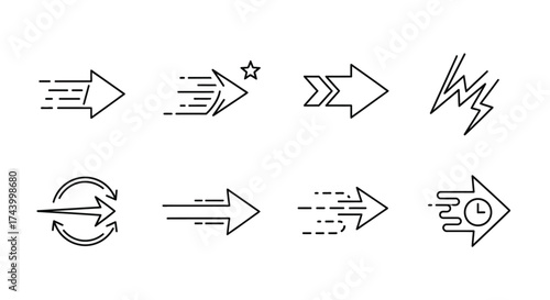 Hand drawn arrow icons set simple line art dynamic movement symbols collection vector