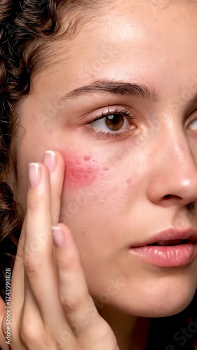 Woman Applying Cream to Irritated Skin on Face