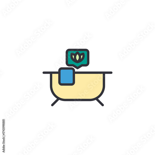 Bathtub icon symbolizing hydrotherapy, hot bath relaxation, and rejuvenating wellness experiences in a spa environment.